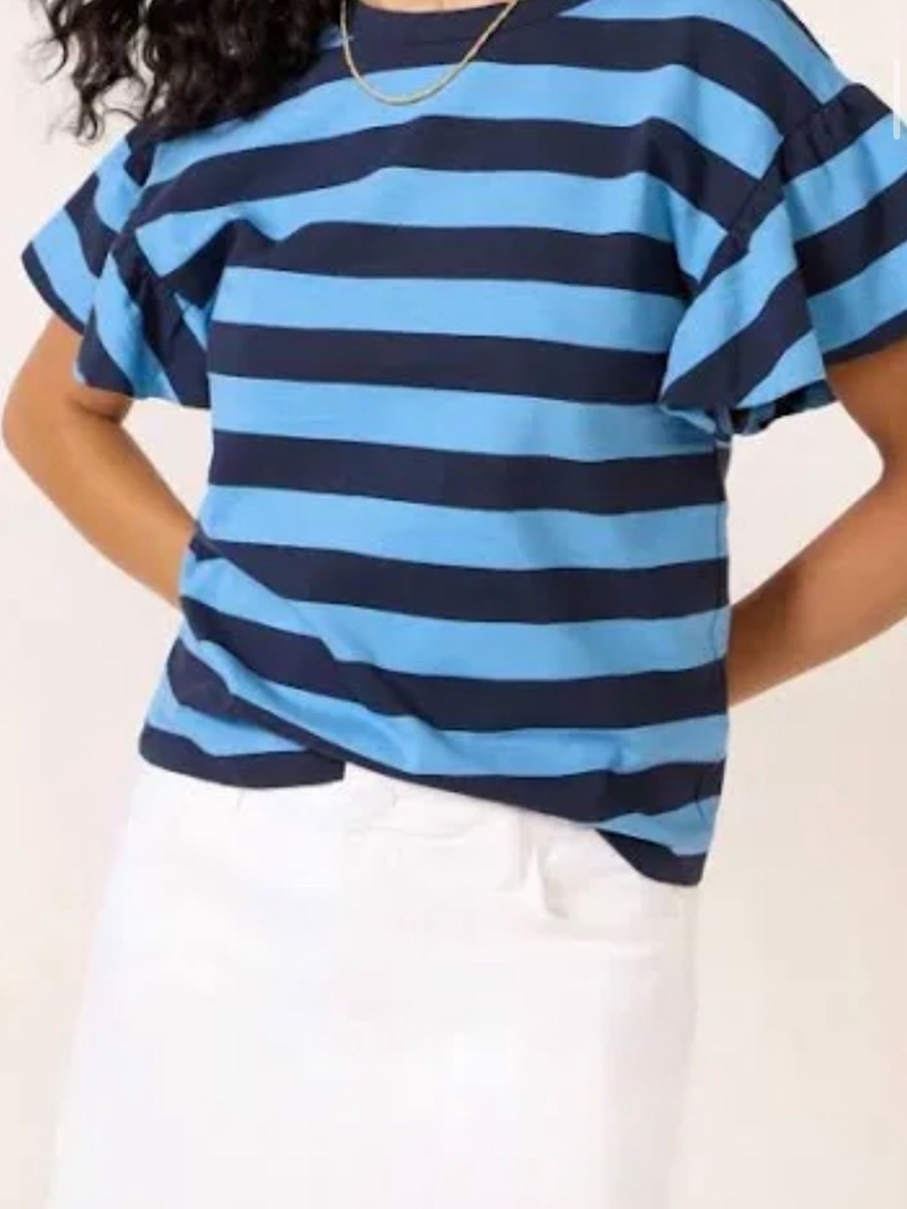 Nation LTD Jayden Blue Stripe Flutter Sleeve Top Size Small